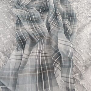 Plaid Gray and Blue Scarf